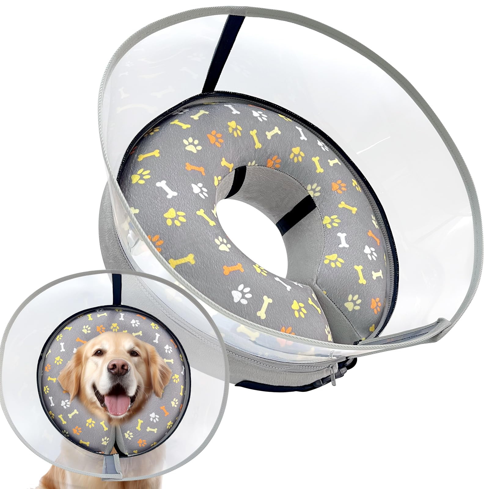 Dog Cone Collar with Enhanced Anti-Lickiang, Inflatable Dog Cone After Surgery, Adjustable Size with Soft Padding for Small Medium Large Dogs - L