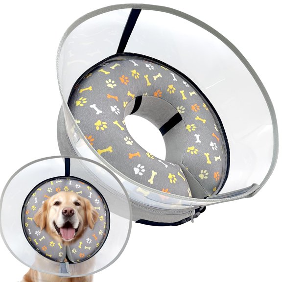 Dog Cone Collar with Enhanced Anti-Lickiang, Inflatable Dog Cone After Surgery, Adjustable Size with Soft Padding for Small Medium Large Dogs - L