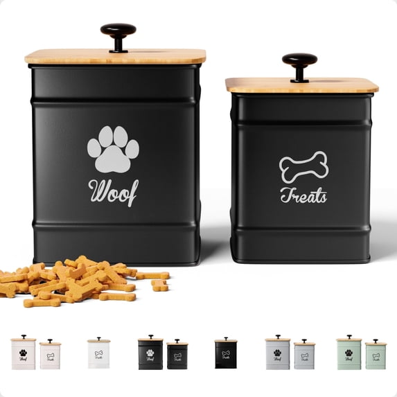Dog Container Airtight Set Of 2 - 8x6 & 7x5 Inch Iron Jars For Kitchen Counter With Lids 20 Cup Capacity Pet Doggie Cookie Jar Canister