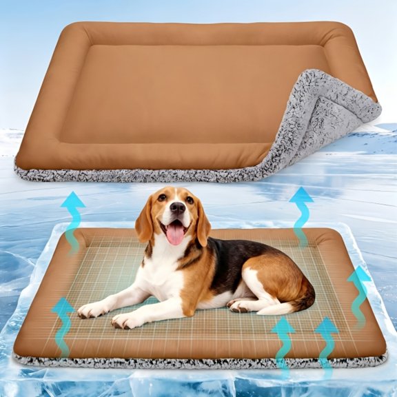 Dog Cooling Bed with Neck Support, Soft Flannel Cat Mat, Curved Headrest Crate Pad for Small Dogs, Machine Washable Sleeping Cushion(S,Khaki)