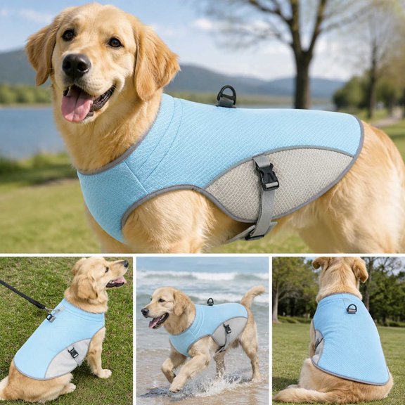 Dog Cooling Jacket for Large Dogs, Pet Cooling Vest with Mesh and D Ring, Dog Reflective Stripe Cooler Jacket for Beach, Hiking, Walking