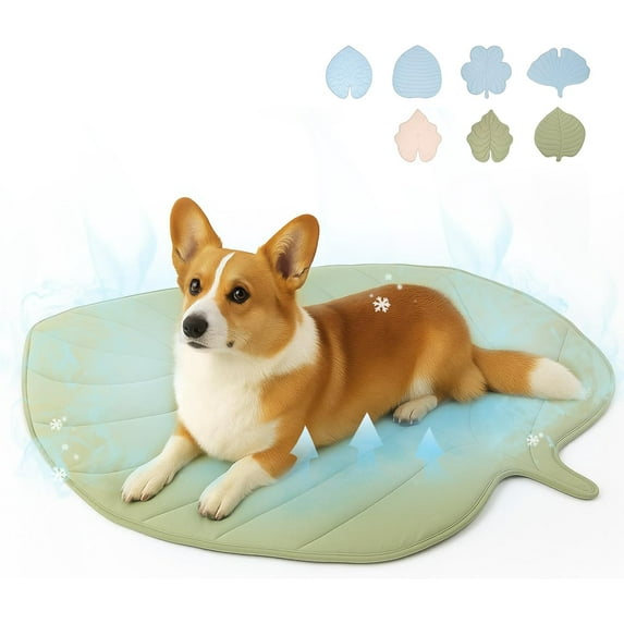Dog Cooling Mat - Large Leaf Shaped, Washable, Non-Slip, Summer Pad for Dogs and Cats, Durable Cotton, Lightweight