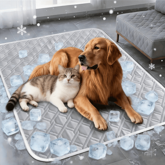 Dog Cooling Mat, Pressure-Activated Gel Self-Cooling Pad for Dogs & Cats, Breathable Summer Sleeping Cushion for Crate Kennel Floor Sofa Car, Gray & Blue, 5 Sizes S-XXL(Gray,S,12*16in)