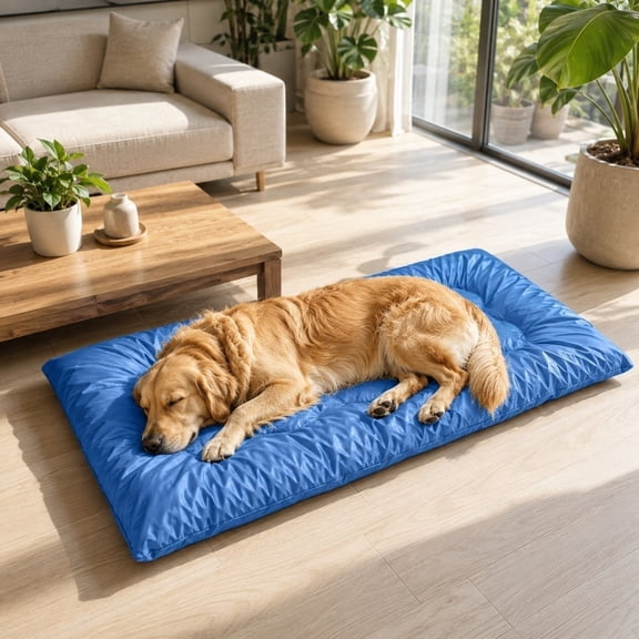 Dog Cooling Mat, Thickened Breathable Cold Pad for Summer Active Dog, Measuring 47.27" x 23.62" Portable Washable Kennel Crate Pet Bed, Rapid Cooling Durable Non-Gel Blue