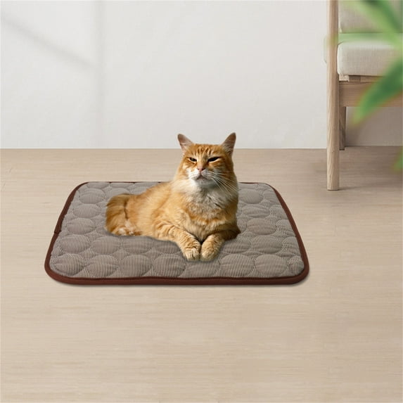 Dog Cooling Pad, Dog Ice Silk Mat Summer Pet Mat Sleeping Mat Cooller Lce Mat, Pet Dog Self Cooling Pad(S,Brown, 19.7x12in)