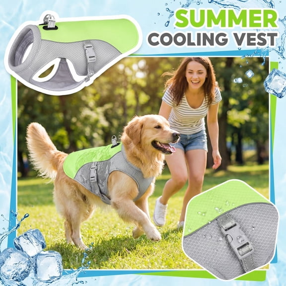 Dog Cooling Vest Dog Harness Cooler Jacket Adjustable Summer Clothing, for Walking Dog, Outdoor Camping and Hunting Training,Green,M