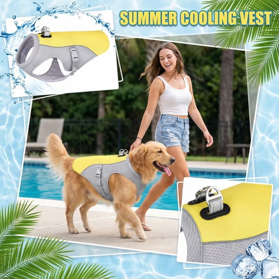 Dog Cooling Vest Harness with Leash Set Breathable Heat Dissipation Chest Strap for Small Dogs Cats Summer Outdoor Walking Training Yellow S