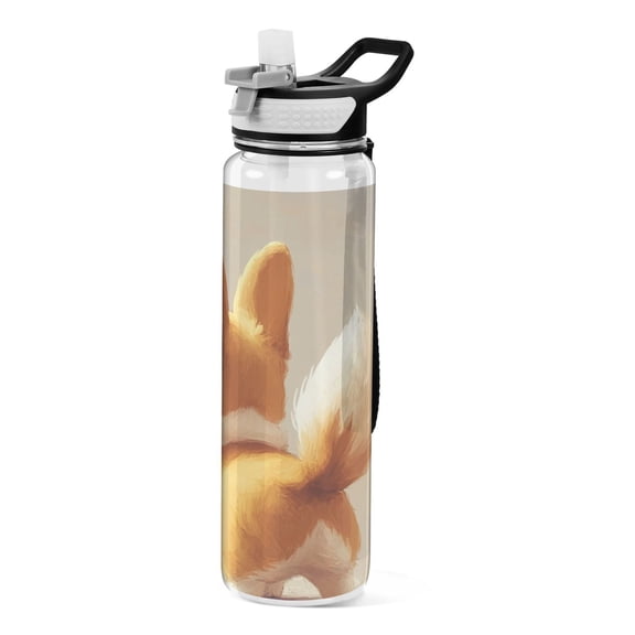 Dog Corgi Sports Water Bottle 32oz with Straw for Kids Travel Mug BPA Free Leak Proof for School