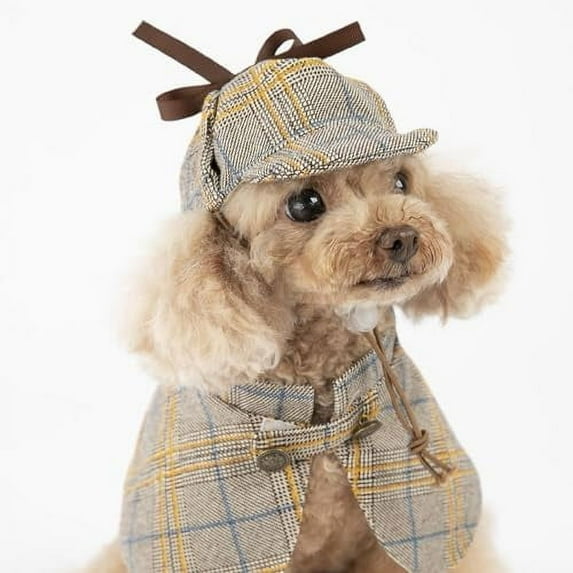 Dog Costume-Cute Detective Pet Clothes Set Halloween Cosplay Party Outfit Winter Fashion Cape Cloak Hat for Small Medium Dog & Cat Kitten