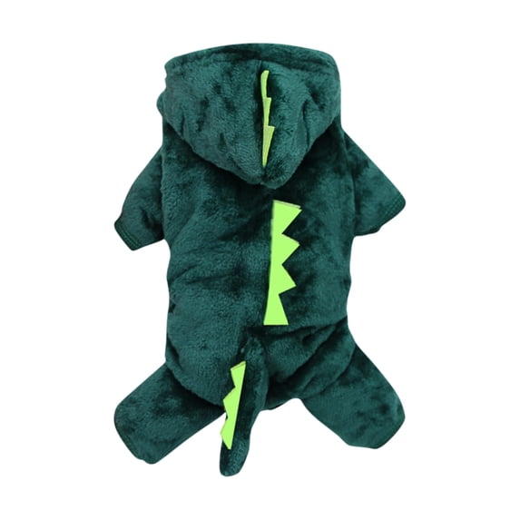 Dog Costume, Green Dinosaur Hooded Outfit, Extra Large Size for Small to Medium Dogs and Cats, 1 Piece Warm Plush Pet Apparel for Halloween Cosplay Holiday Photo Shoot Daily Wear
