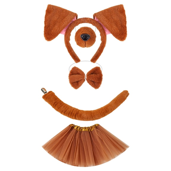 Dog Costumes for Kids Girls Halloween Cosplay Accessories with Dog Ears Headband Tail Tutu Skirts Set