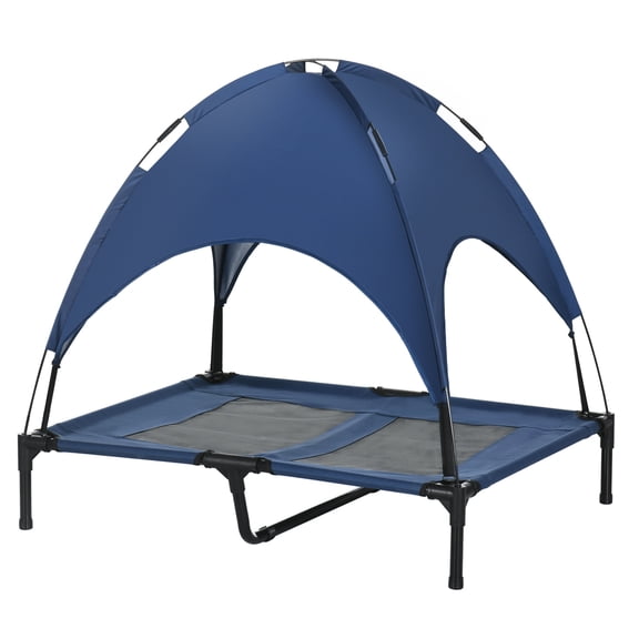 Dog Cot Elevated Bed with Canopy, 36 inch Portable Pet Cot, UV Protection, Dark Blue