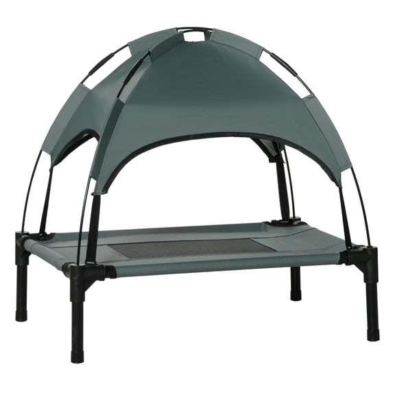 Dog Cot with Canopy, 24 inch Elevated Pet Bed - Gray - Portable, UV Protection, Breathable Mesh
