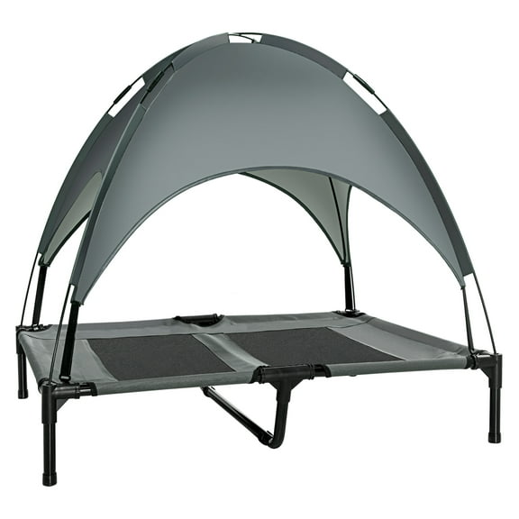 Dog Cot with Canopy, 36 inch Elevated Pet Bed, Portable Gray Dog Cot with UV Protection