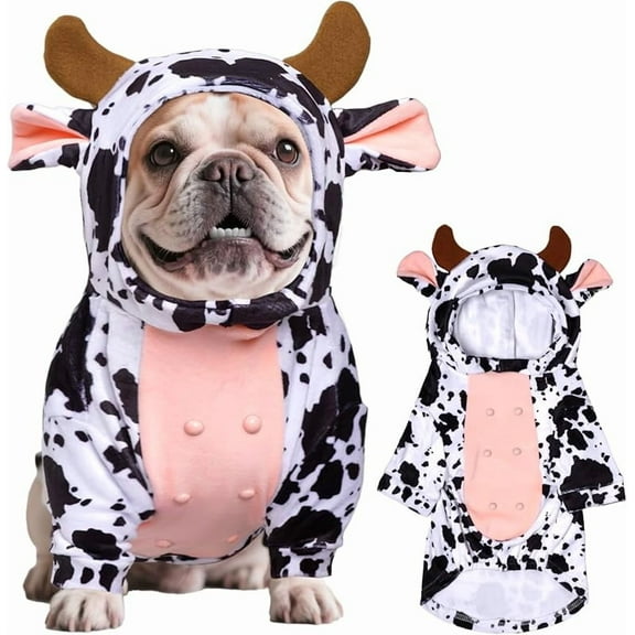 Dog Cow Costume Funny Pet Halloween Costumes Animal Cow Hoodie for Halloween Dog Cat,L