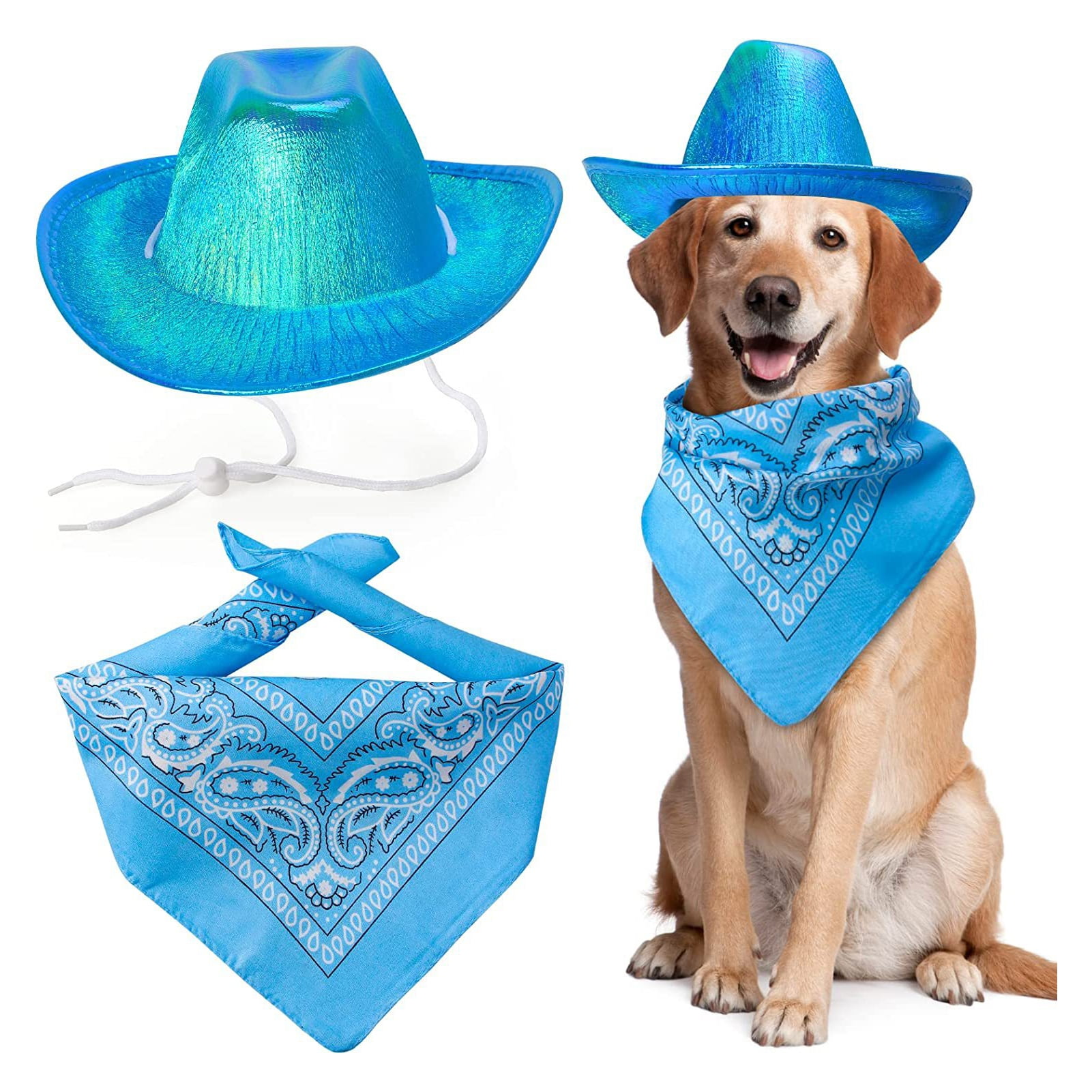 Dog Cowboy Costume Set Adjustable Buckle Breathable Comfortable to Wear Hat Bandana Scarf for