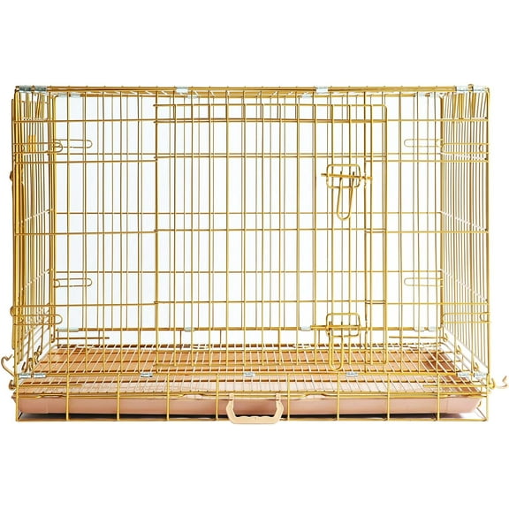 Dog Crate 36 Inch, Copper Gold Dog Kennel, Portable & Foldable Metal Wire Cage for Medium Dogs with Pull-Out Floor Grid, Easy-Clean Tray, Dual-Entry, Comfort Handle for Transport & Indoor Use