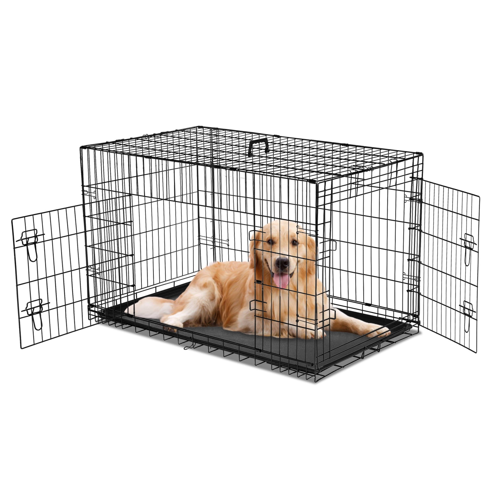 Dog Crate, 36 Inch Small Wire Kennel with Divider Panel, Metal Cages with Double Door, Leak-Proof Pan Tray, Folding Portable for Indoor Outdoor Travel