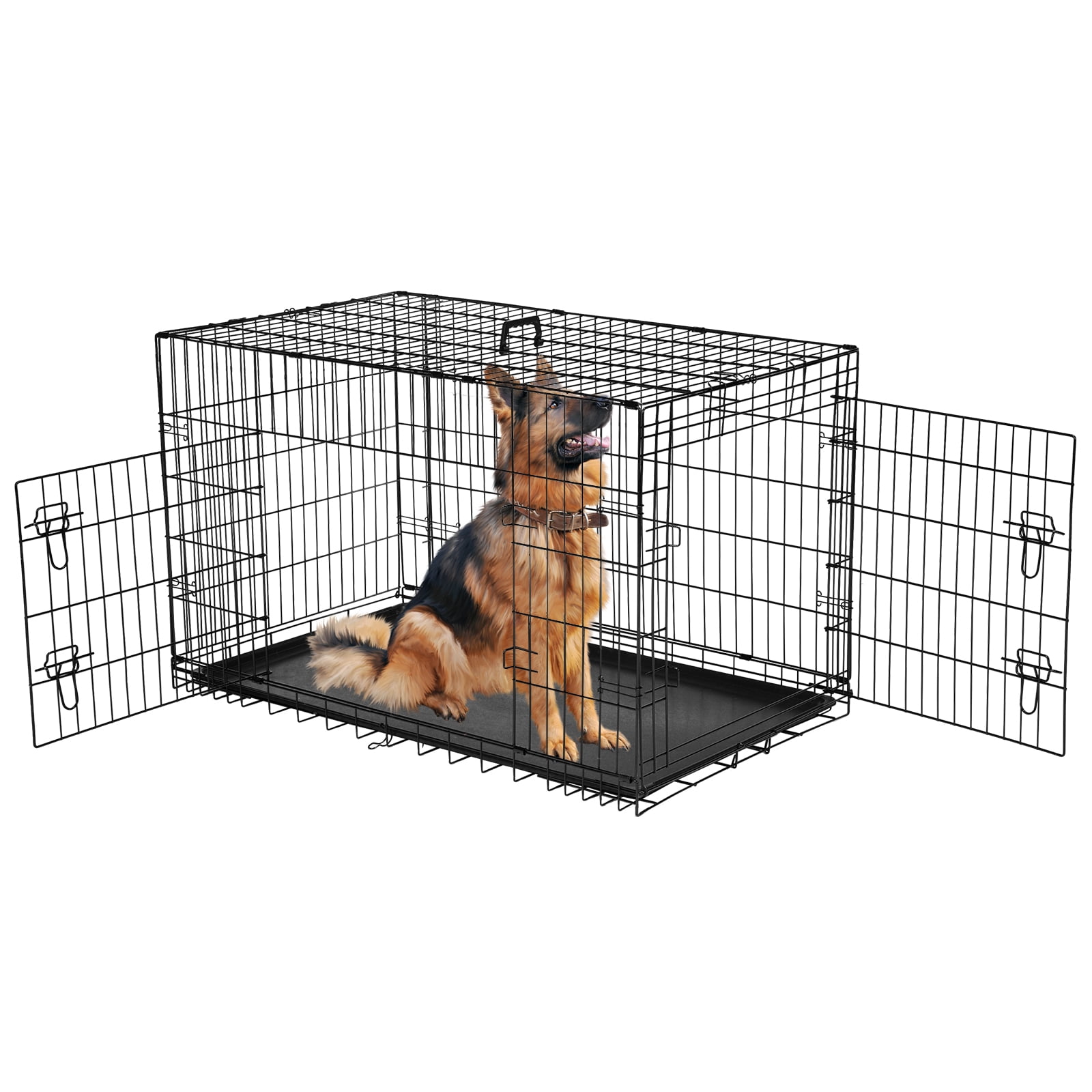 Dog Crate 42 Inch Small Wire Kennel with Divider Panel Metal Cages with Double Door Leak Proof Pan Tray Folding Portable for Indoor Outdoor Travel