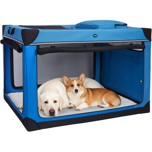 Dog Crate Portable Travel Dog Crate for Large Dogs -Door Foldable Pet Kennel with Mesh Windows & Soft Mat