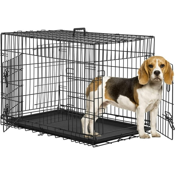Dog Crate | 48" | Black | Foldable Metal Kennel with Double Doors, Secure Slide-Bolt Latches, Leakproof Tray | Portable Dog Cage for Large Breeds | for Travel, Indoor & Outdoor Use
