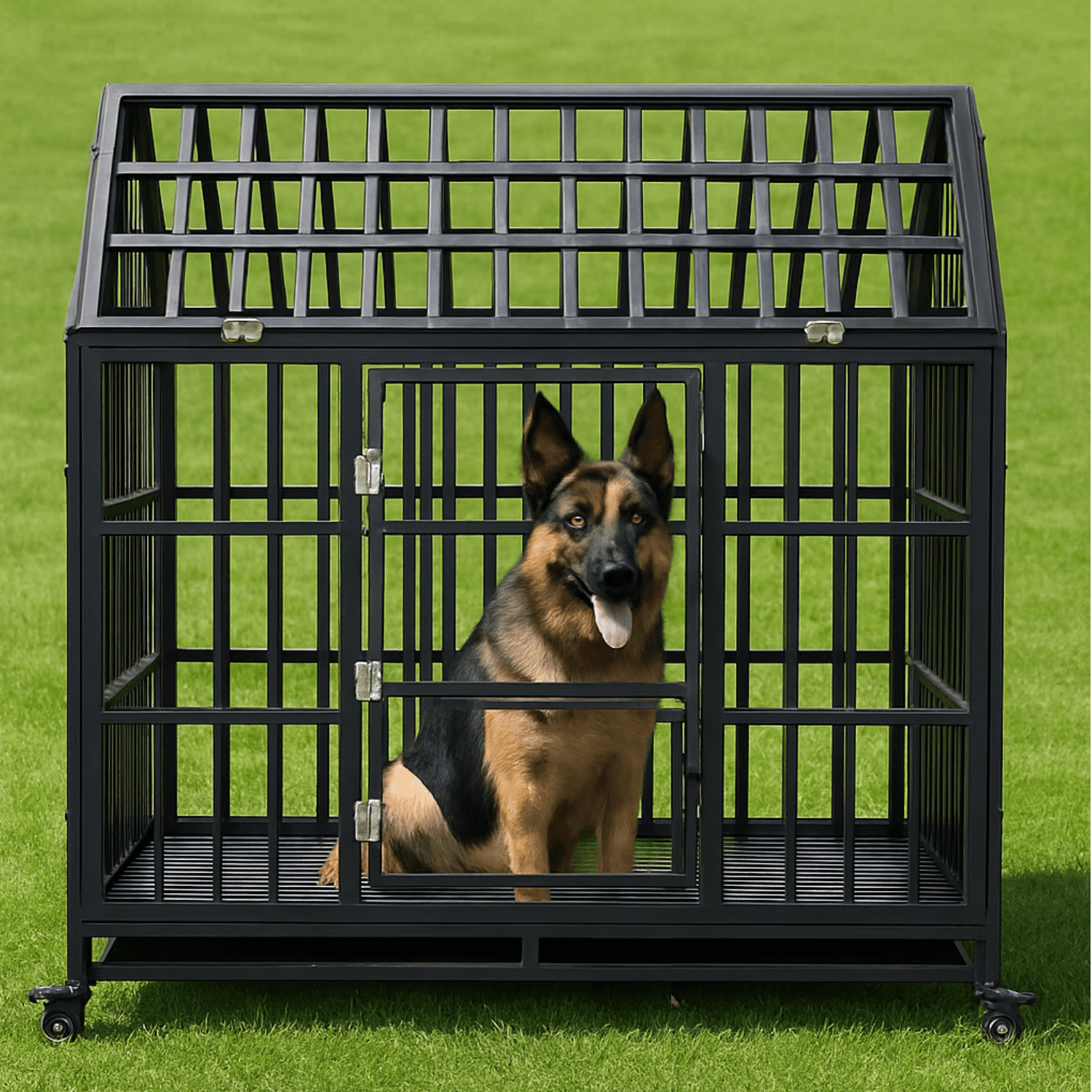 Dog Crate, 48 Inch Heavy Duty Dog Crates W/Roof Window， Lockable Wheels ...