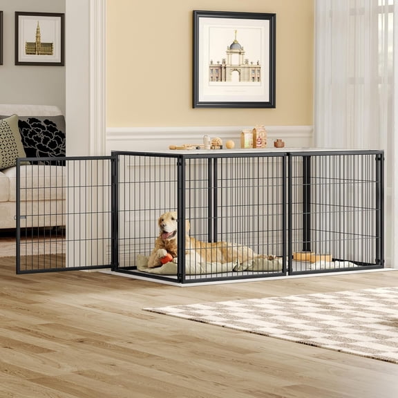 Dog Crate 63.7 Inch for Large Dogs, Extra Large Metal Wire Kennel with Removable Top Cover, Heavy Duty Indoor Pet Cage with Side Door, Chew Proof Rust Resistant, Black
