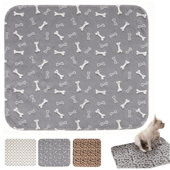 Dog Crate Accessory, Waterproof Pet Mat, Dog Mat for Crate, Dog Indoor Potty, 24X16 Inch Brown Black Bone Paw Pattern Reusable Absorbent Pad Fits Small 24 Inch Dog Crate Trays