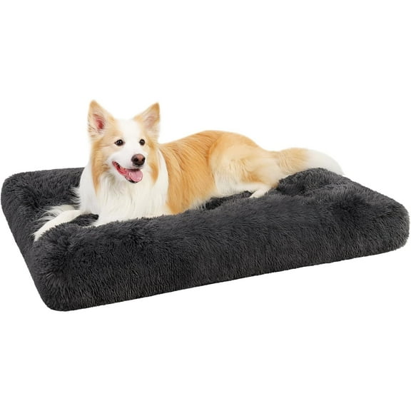 Dog Crate Bed Washable Jumbo Dog Beds for Large Dogs Deluxe Plush Fluffy Comfy Thick Kennel Pad Anti-Slip & Anti-Scratch Pet Sleeping Mat, 48 x 29 Inch, Dark Gray