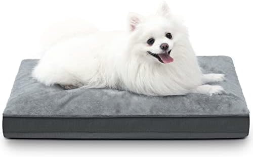 Dog Crate Bed Waterproof Deluxe Plush Dog Beds with Removable Washable Cover Anti-Slip Bottom Pet Sleeping Mattress for Large, Medium, Jumbo, Small Dogs, 29 x 18 inch, Gray