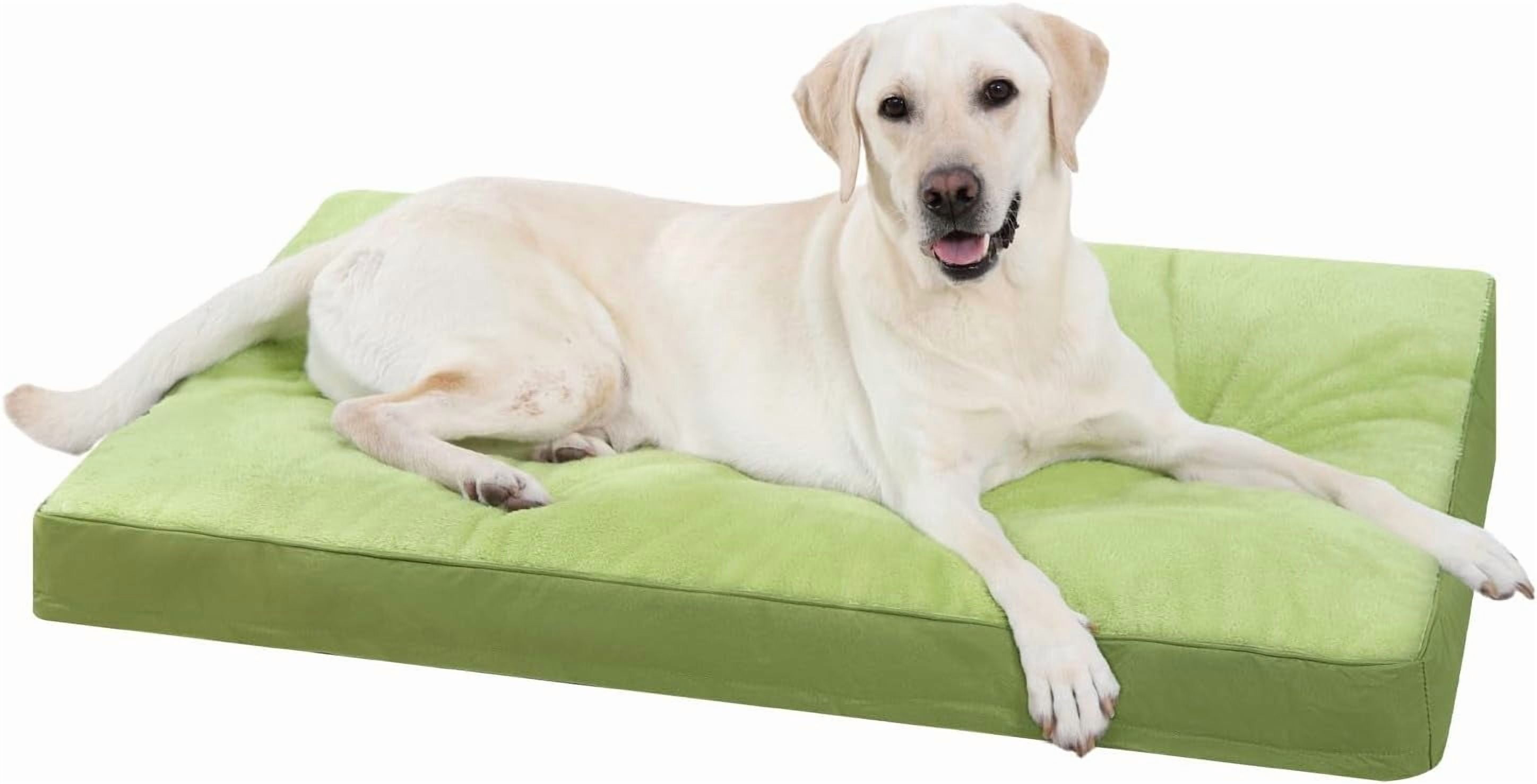 Dog Crate Bed Waterproof Deluxe Plush Dog Beds with Removable Washable Cover Anti-Slip Bottom Pet Sleeping Mattress for Large, Medium, Jumbo, Small Dogs, 35 x 22 inch, Green