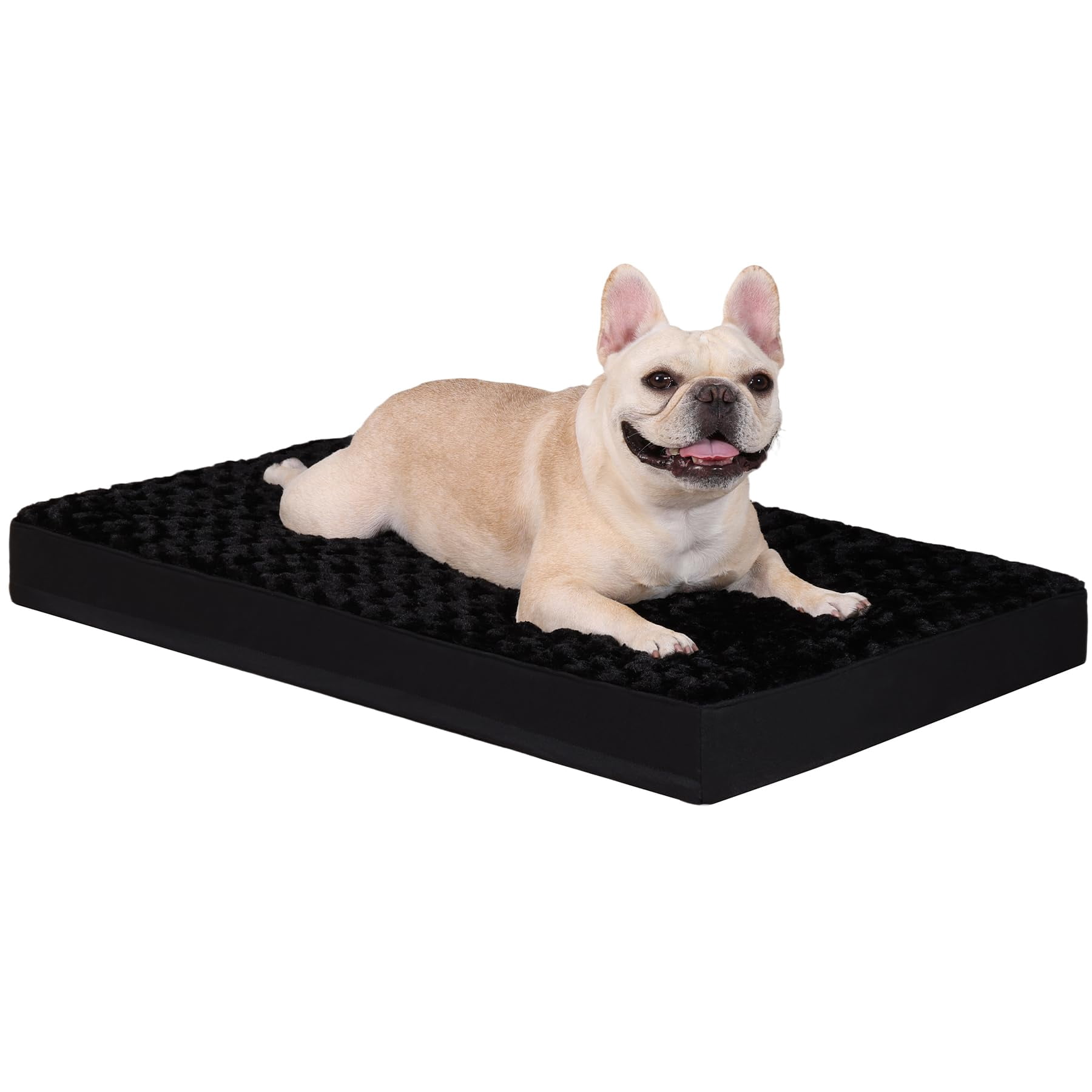 Dog Crate Bed Waterproof Large Soft Rose Velvet Supportive Kennel Pad Egg Foam Removable Washable Cover Non-slip Bottom 35x22 Inch Black