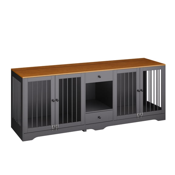 Dog Crate Cabinet – MDF Construction, 4 Doors & 2 Drawers, Ventilated Slat Panels, Furniture Style, Flat Packed, For Medium & Large Indoor Pets