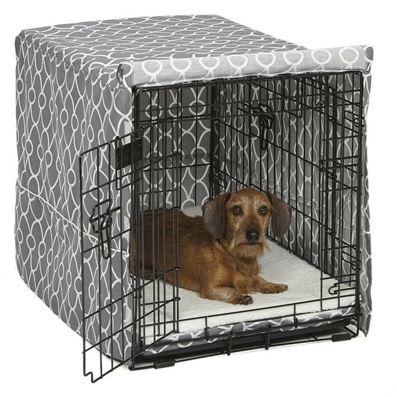 Dog Crate Cover High Quality Quiet Time Private Secure Comfort Cool Grey Pattern (30")