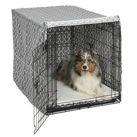 Dog Crate Cover High Quality Quiet Time Private Secure Comfort Cool Grey Pattern (42")