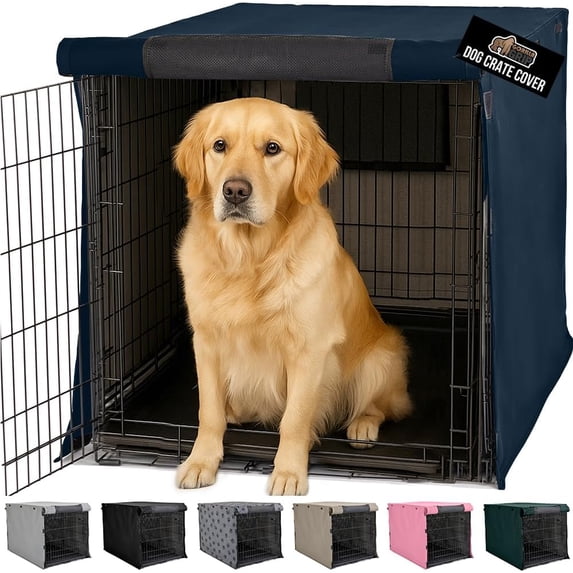 Dog Crate Cover with All-Side Opening, Breathable Mesh Windows, Light-Reducing Design for 42" x 28" x 30" Wire Kennel, Navy
