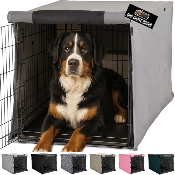 Dog Crate Cover with Breathable Mesh Windows, All-Sides Open Privacy Design for 48" x 30" x 33" Wire Kennel, Light-Reducing Topper, Gray