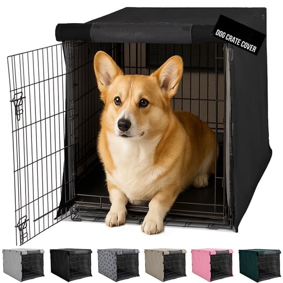 Dog Crate Covers compatible with Basics Dog Crates, All Sides Open, Privacy Cover Fits 42" Wire Kennel, Breathable Mesh Windows, Light Reducing Puppy Training Cage Topper, Gray Paw