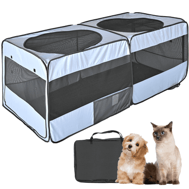 Dog Crate Dog Kennel,Twin Pop Up Pet Playpen Portable Pet Tent,2-in-1 Dog & Cat Playpen with Pee Pads,Pop Up Cat Cat Puppy Pet Playpen Indoor/Outdoor Portable Exercise Fence Kennel Cage Oxford Crate