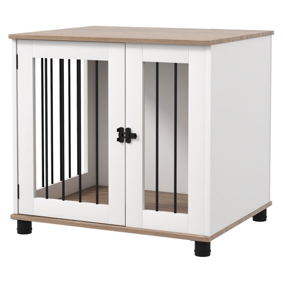 Dog Crate End Table - Walnut Brown Indoor Kennel for Small & Medium Dogs, Lockable Furniture Side Table