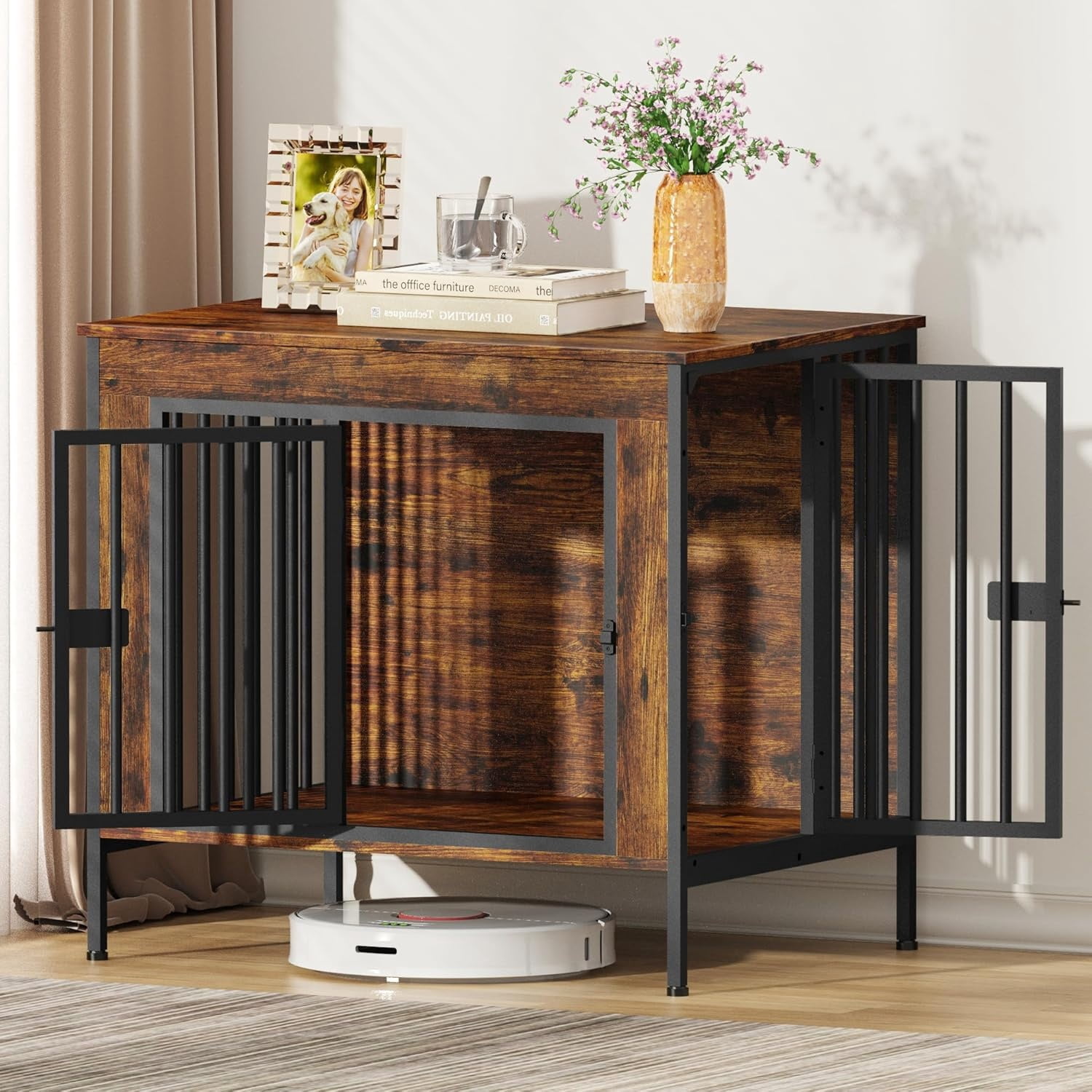 Dog Crate Furniture for 1 or 2 Dogs, Heavy Duty Single/Double Dog Crates for Small/Medium/Large Dogs, Dog Kennel Furniture Indoor as TV Stand, Small Size 28.15" L(0-20 Pounds), Brown