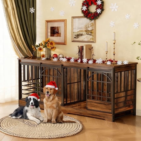 78 inch Dog Crate Furniture XXL Dog Cage Heavy Duty Dog Kennel Indoor with Removable Shelf Divider,Extra Large Double Cage Large Breed