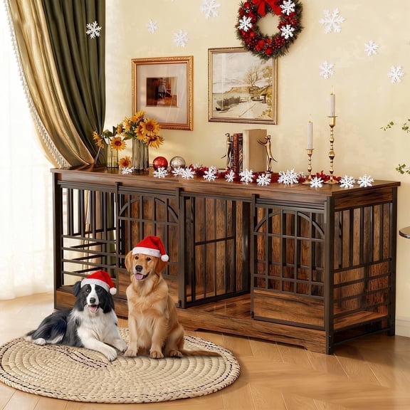 78 inch Dog Crate Furniture, XXL Dog Cage, Wooden Dog Kennel Indoor with Removable Shelf Divider,Extra Large Double Cage Large Breed