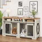 Dog Crate Furniture for 2 Dogs,Dog Kennel Furniture,71” Wide Large Heavy Duty Dog Training Cage for Dogs, Farmhouse Dog Cage With Sliding Bar Doors,Versatile Dog House with Removable Divider