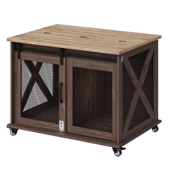 Dog Crate Furniture | 37" Farmhouse Kennel Features Removable Divider for Growing Pets