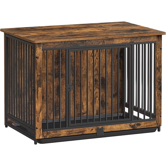 Dog Crate Furniture, 38 Inches Dog Kennel for Dogs up to 70 lb, with Removable Tray, Heavy-Duty Dog Cage End Table, Double Doors Dog House, Rustic Brown UPFC013X01