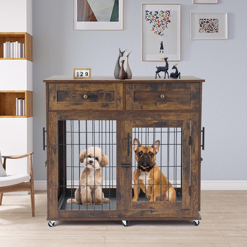 Illustration of Dog Crate Set With Wheels