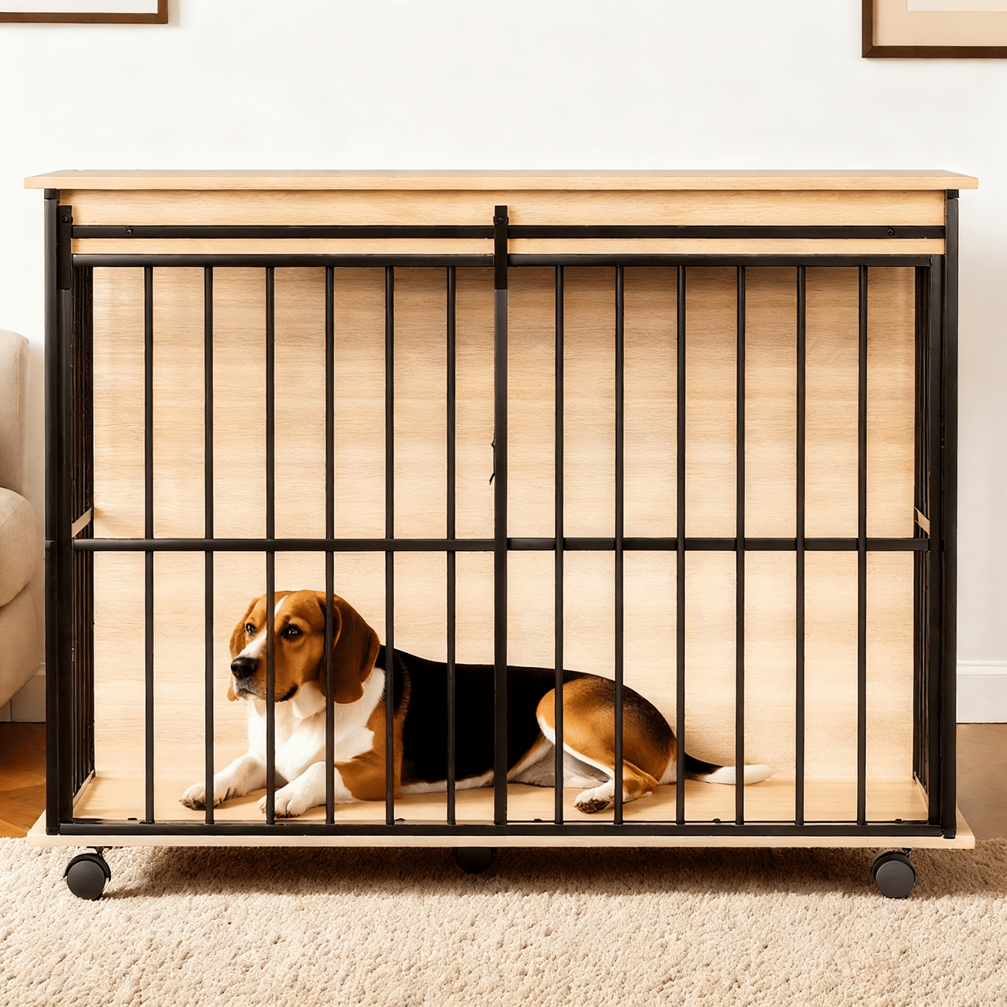 Dog Crate Furniture, 43"x23"x33", MDF & Metal, Large Breed, Coffee Table Design