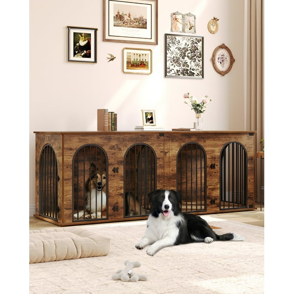 Dog Crate Furniture, 71" Heavy Duty Dog Kennels with Divider, Pads, Dog Crate Furniture for 2 Dogs