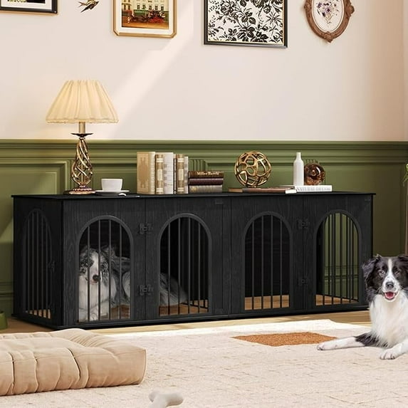 Dog Crate Furniture, 71" Heavy Duty Dog Kennels with Divider, Pads, Side Table, TV Cabinet